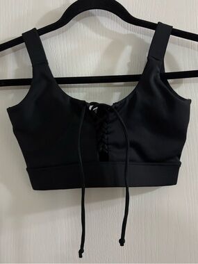 Guess Black Lace-Up Sports Bra